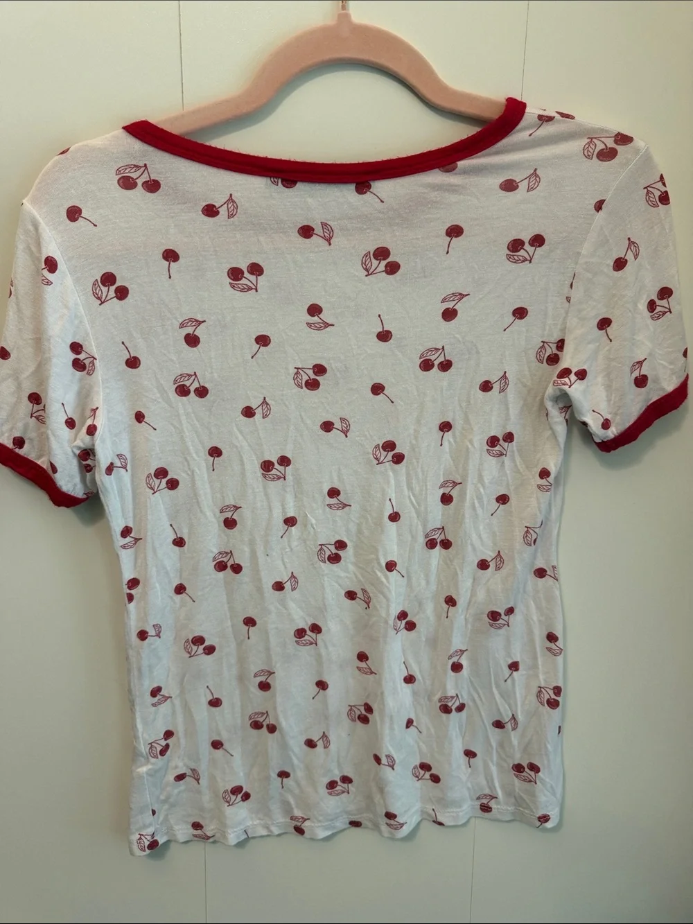 Style & Co. White Cherry Print Ringer Tee
